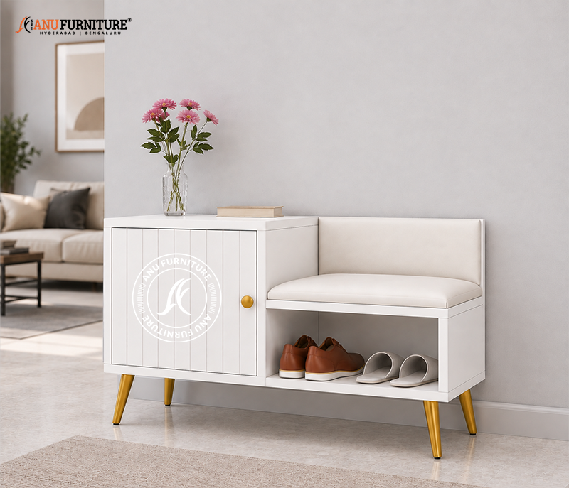 White Entryway Shoe Bench